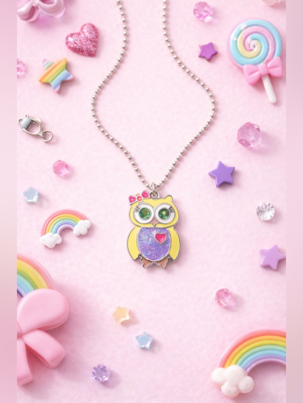 Cute Owl Enamel Pendant Necklace Silver Chain